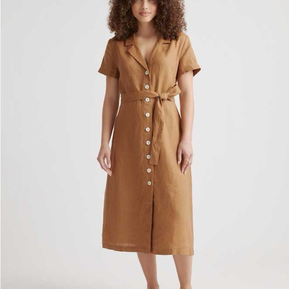 100% European Linen Button Front Dress